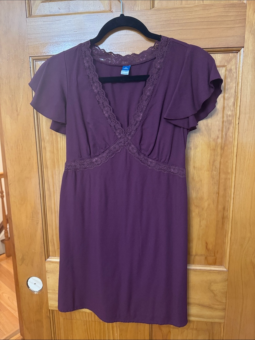 Old Navy Plum Lace-Trim Flutter Sleeve Mini Dress